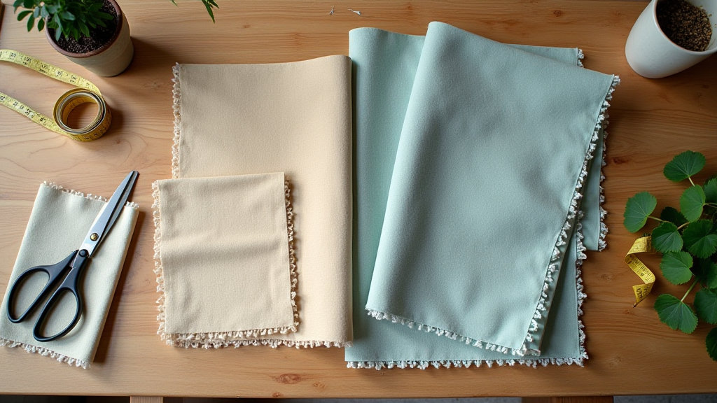 Muestra de tejidos tradicionales y sostenibles sobre una mesa con etiquetas y herramientas de trabajo