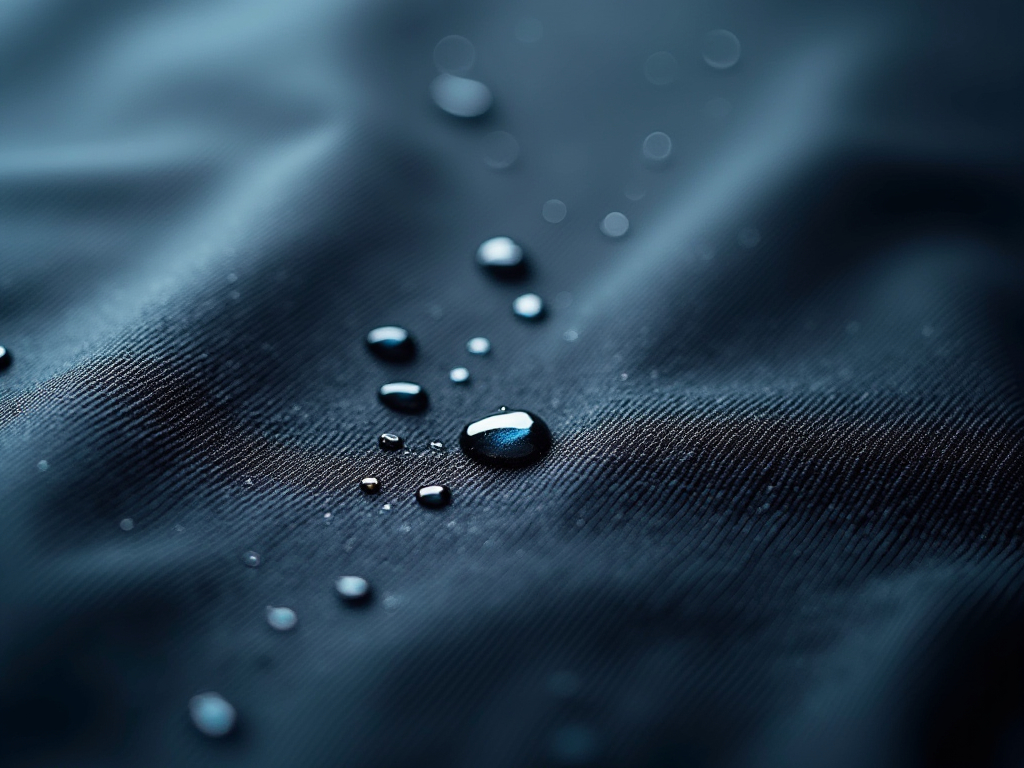Detalle de tejido repelente al agua con gotas