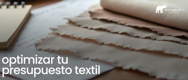 Muestras de tejidos duraderos y económicos sobre mesa de planificación presupuestaria