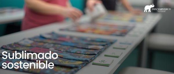 Muestras de tejidos reciclados para sublimación con diseño y etiquetas sostenibles