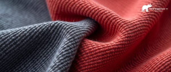 Detalle de textura de tejido profesional en tonos gris y rojo